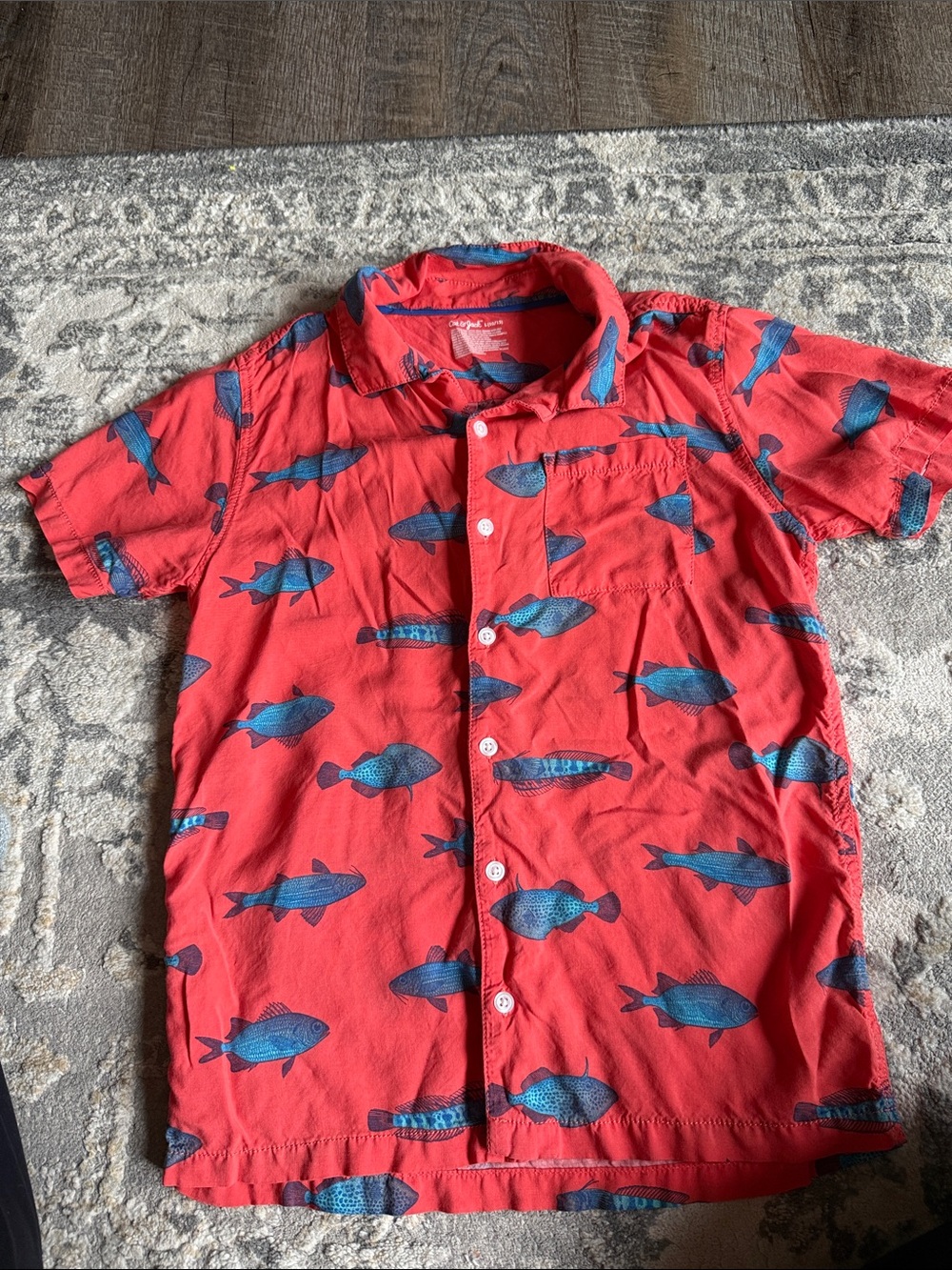 Youth Red Fish-Print Short Sleeve Shirt Cat and Jack